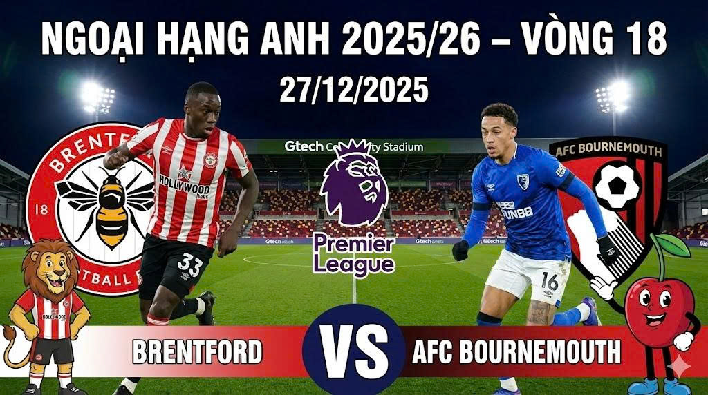 Ngoại hạng Anh 2025/26 – Vòng 18: Brentford 4–1 AFC Bournemouth