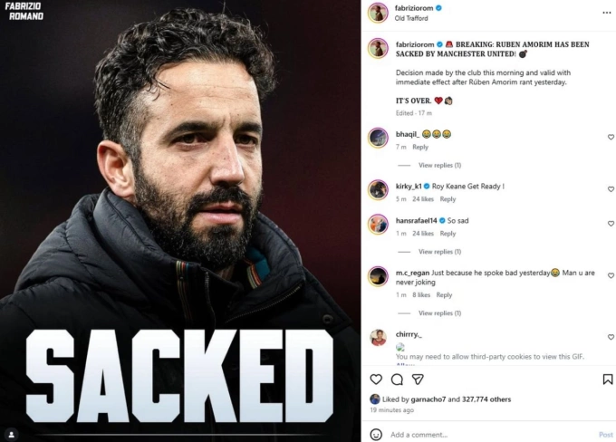 Garnacho thích bài viết Man Utd sa thải Amorim