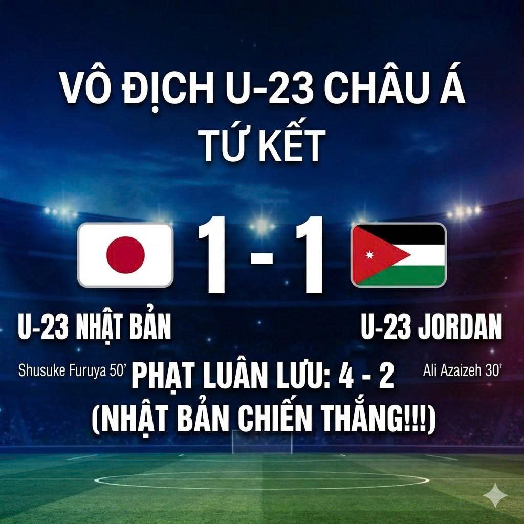 TỨ KẾT - U23 CHÂU Á 2026:  U23 Nhật Bản 1–1 U23 Jordan (pen 4–2)