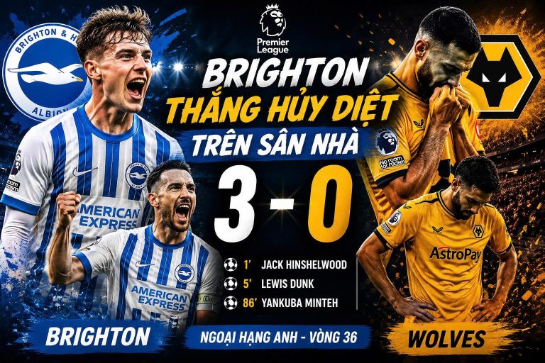 Brighton 3–0 Wolves: “Mòng biển” thăng hoa trên sân nhà, Wolves sụp đổ chóng vánh sau khởi đầu ác mộng